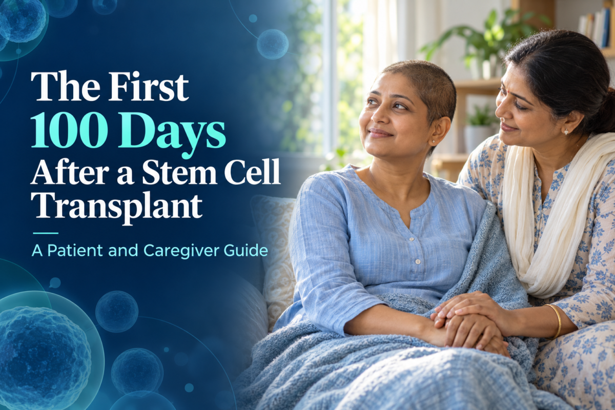 The first 100 days after a stem cell transplant: patient resting at home with caregiver support.